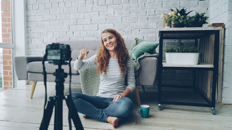 Creator recording a video at home