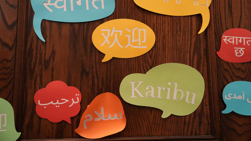 Colorful speech bubbles representing many languages